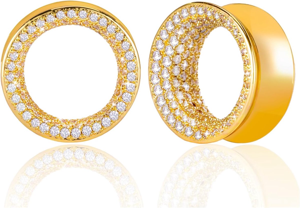 Plugs Vlees Oorlel Brancard Dubbele Uitlopende Meters Glitter Wit Zirkoon Rvs Oren Piercing Expander Sieraden voor Vrouwen Mannen 10mm tot 19mm