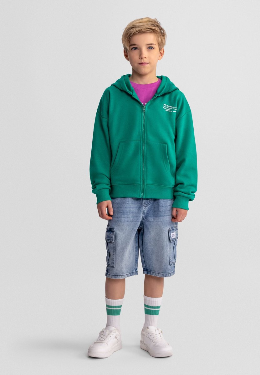Minoti korte broek jongens denim cargo - 100% katoen - lichtblauw