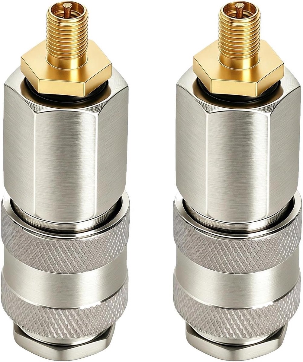 2 stuks bandenventielaansluiting luchtcompressoradapter, 3-in-1 snelkoppeling | Snelaansluiting inflator adapter, voor bandenpomp, naar Amerikaanse ventiel, luchtpompadapter, stalen buitendraad autoventiel