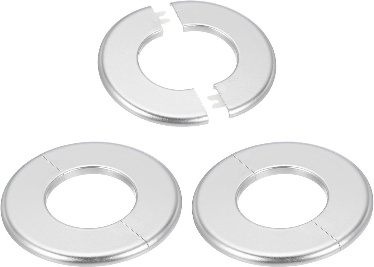 Muursplitflens 64mm/2.52", 3 stuks ABS ronde zelfklevende embleemplaatdekselgesp voor waterpijpkraandecoratie, zilver