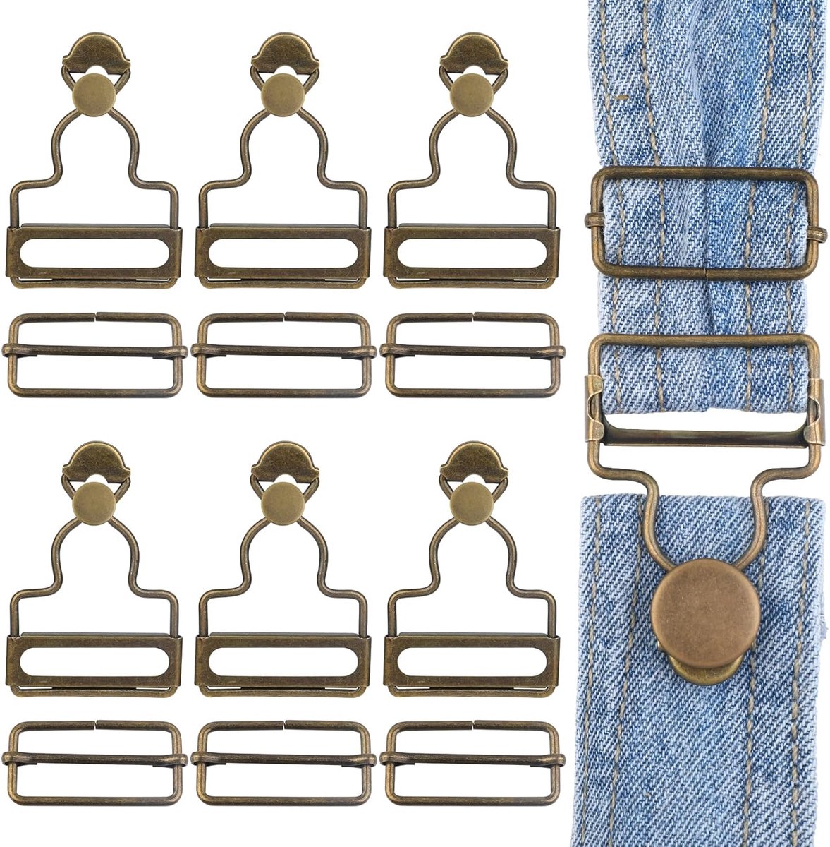 Set van 6 tuinbroeken, gespen, tuinbroek, clips, tuinbroek, clip, gesp, bretels, gespen voor jarretels, bretels, overall, tuinknoop, broek, handtassen, jassen, jumpsuits voor kinderen, zilver, L