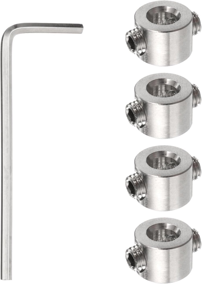 4 stuks 4 mm boorbegrenzerset, verstelbare roestvrijstalen boordiepteaanslag, geanodiseerd oppervlak, positioneerder voor pluggenasvoering met zeskantsleutel, zilver