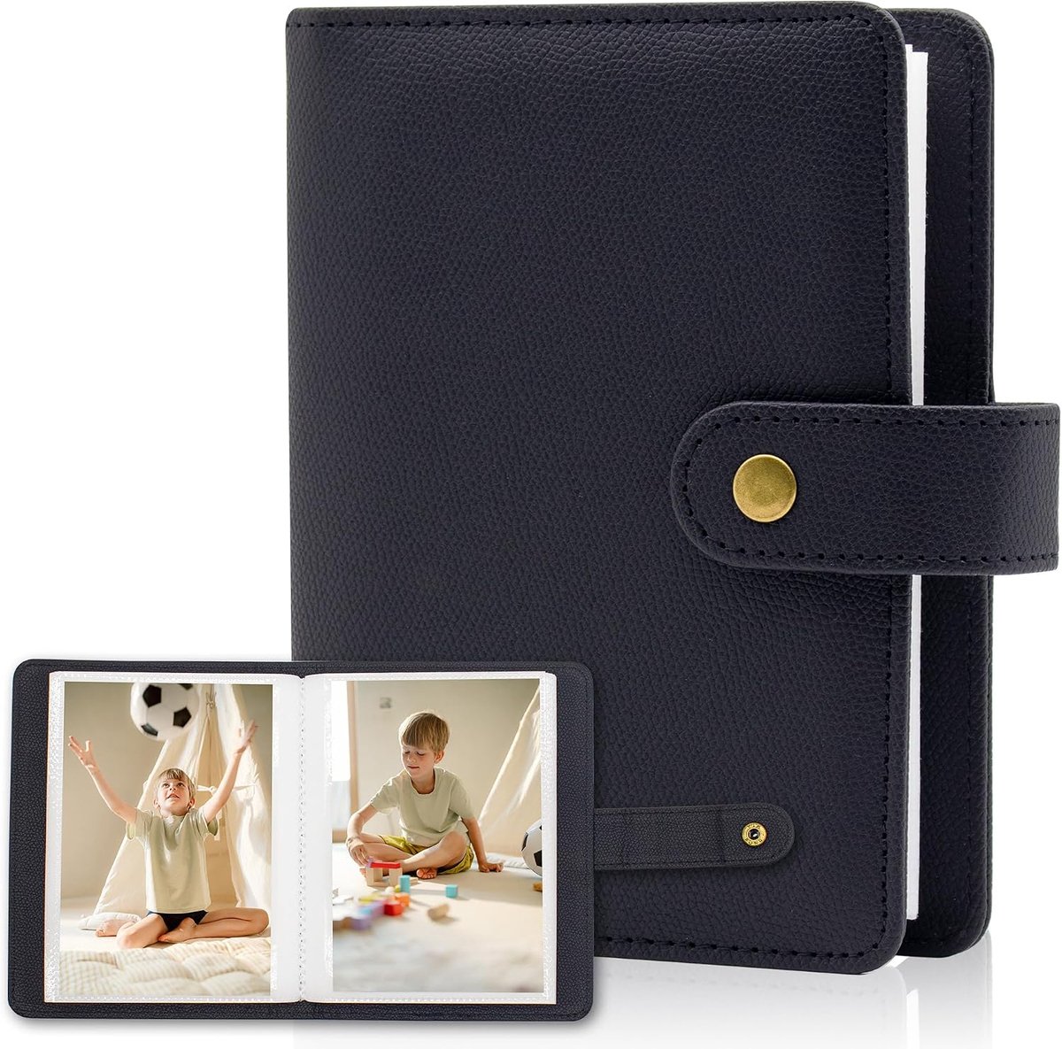 fotoalbum, 6 x 4 - 68 vakken, 10 x 15 cm, prentenboek, grote capaciteit, mini-PU-lederen hoes, cadeau voor kinderen, familie, afstuderen, bruiloft, reizen (zwart)