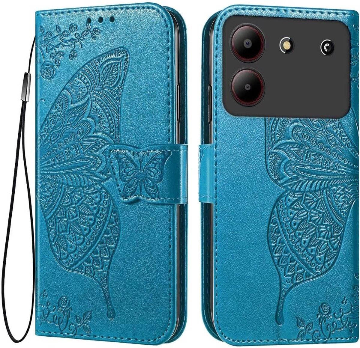 Lederen telefoonhoes voor ZTE Blade A54 (6,6 inch) flip-folio magnetische hoes met 3 kaartvakken, 1 portemonnee, valbestendig, krasbestendige case - blauw