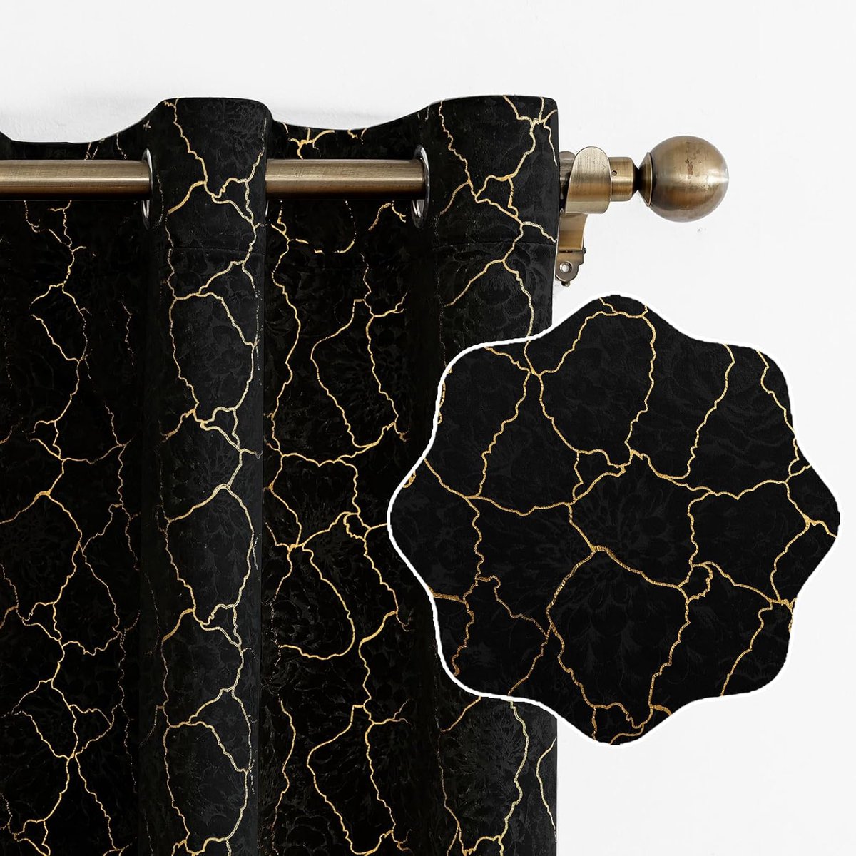 Set Van 2 Thermische Verduisterende Gordijnen, 140x245cm, Fluweel Warmte-Isolerende Gordijnen, Geschikt Voor Woonkamer Slaapkamer, Modern Design Met Oogjes, Zwart