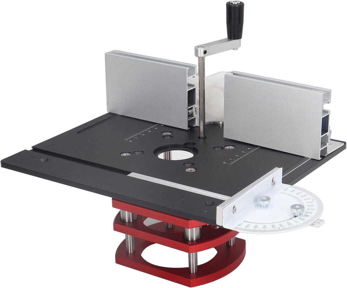 Freeslift met Bovenplaat, Aluminium Precisiefreesliftsysteem met Verstekmeter, Houtbewerkingsfreestafel Inlegplaat en Freesliftkit voor Gleuven, Trimmen, Afschuinen (zwart)
