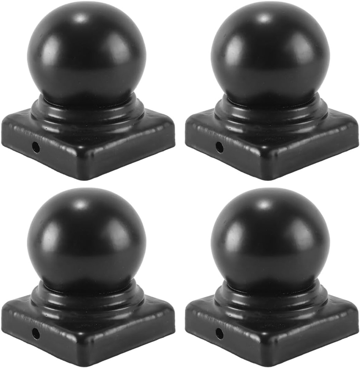 4 stuks zwarte hekpaalkappen met bovenste bol, bolvormige hekwerktrapleuning decoratieve bol voor 50 mm metalen palen