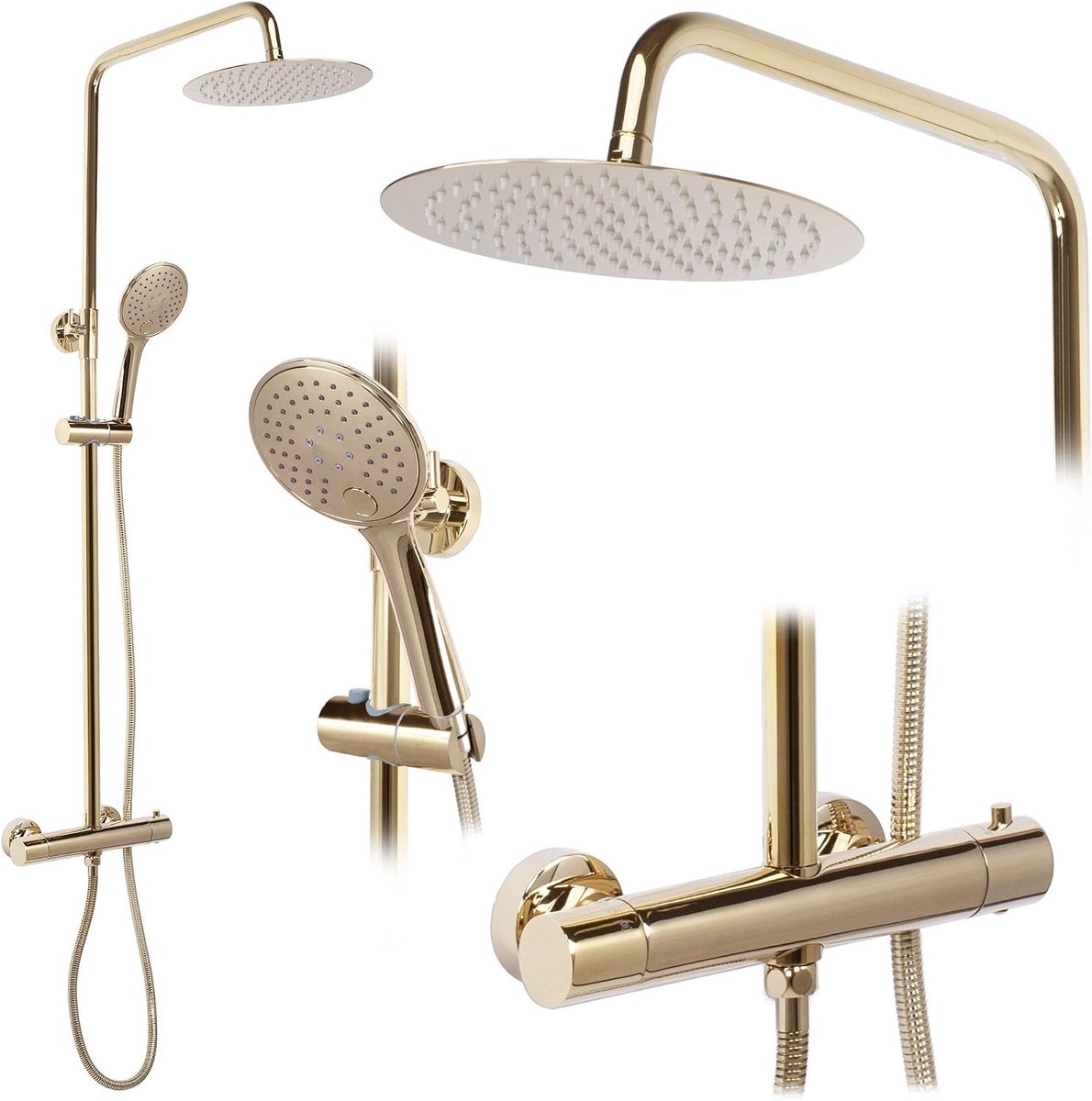 douchesysteem Vincent Gold doucheset douchekraan met douchekop en hoofddouche van messing doucheset voor badkamer (goud)