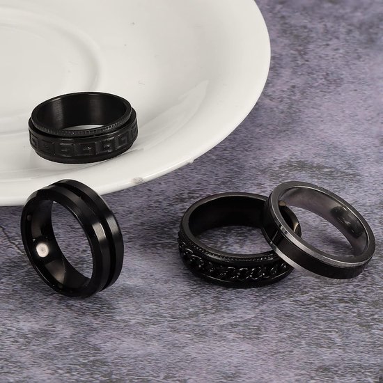 Ringen roestvrij staal gedraaide ketting ringen spinner ringen 8 mm zwart cool keltische vintage ringen bruiloft belofte zwarte band ring set voor mannen maat N1/2-Z1/2, Roestvrij staal — afbeelding 4