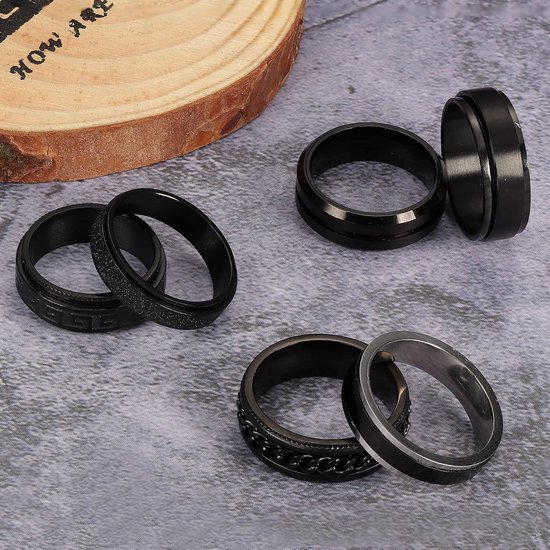 Ringen roestvrij staal gedraaide ketting ringen spinner ringen 8 mm zwart cool keltische vintage ringen bruiloft belofte zwarte band ring set voor mannen maat N1/2-Z1/2, Roestvrij staal — afbeelding 5