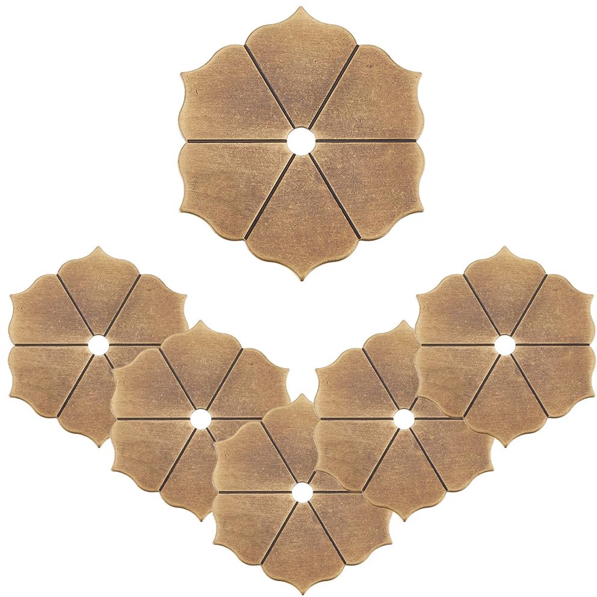 6Pcs Klassieke Meubels Decoratie Pakking Antiek Brons Messing Handvat Wasmachines Knop Wasmachines 60x53x1.3mm Metalen Bloem Decoratieve Hardware Accessoires Voor Meubelkast Lade