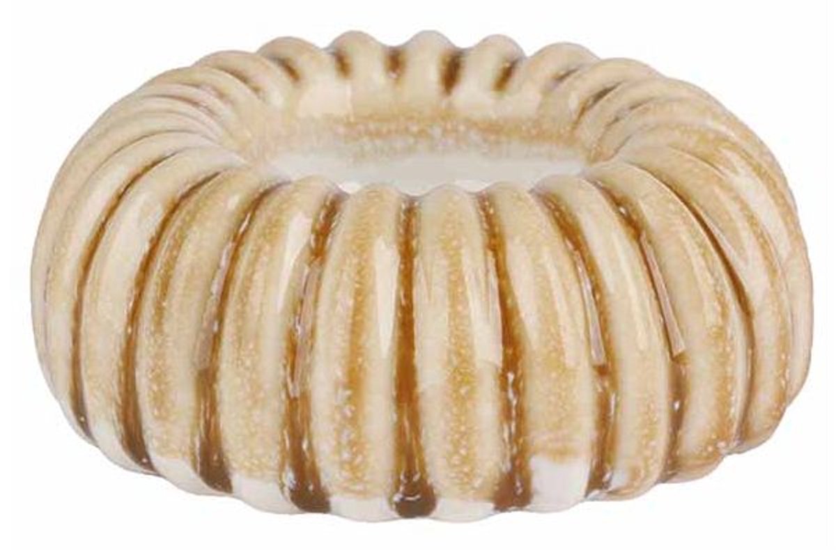 Theelichthouder Stripe Beige 9x9xh4cm Ke Ramiek