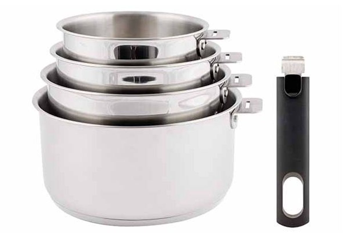 Cosy&Trendy Click! Sauspan - Set-4 - Inclusief 1 Handvat - Diameter 14-16-18-20cm - Roestvrijstaal