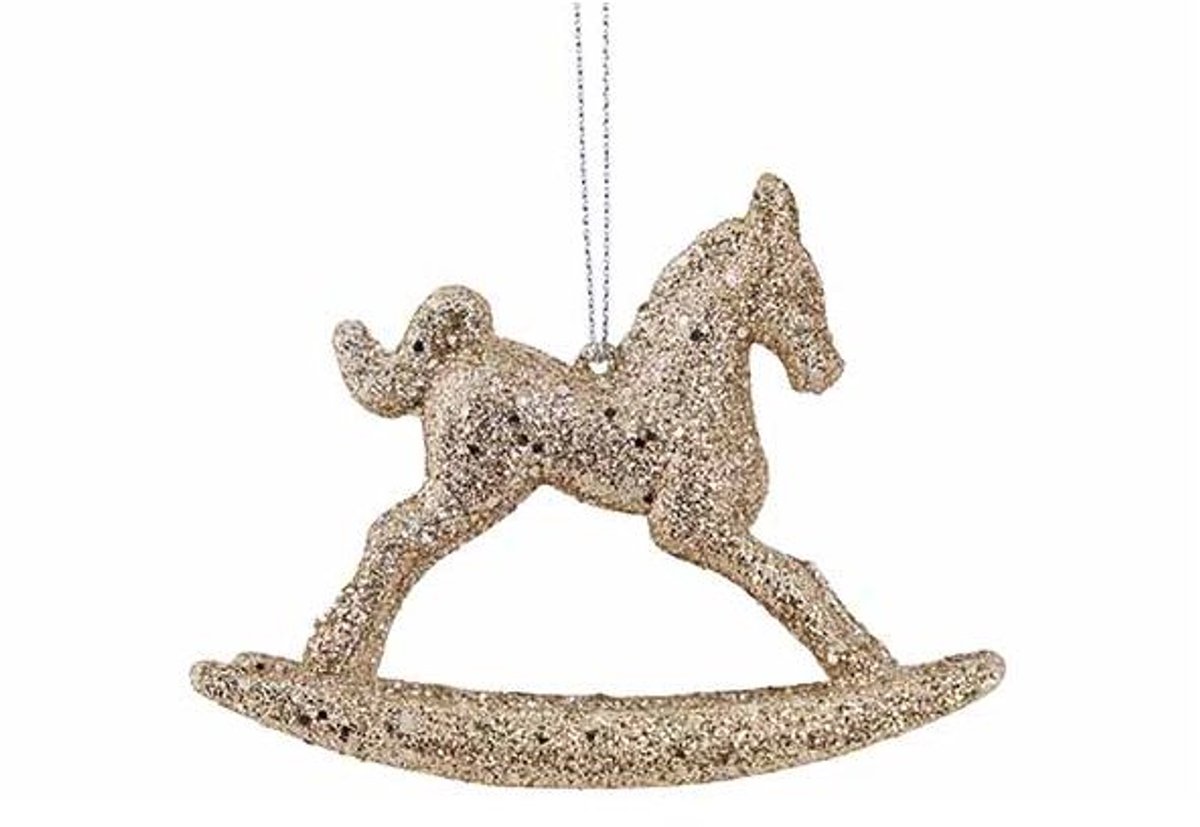 Hanger Rocking Horse Glitter Champagne 3 X10xh8cm Kunststof