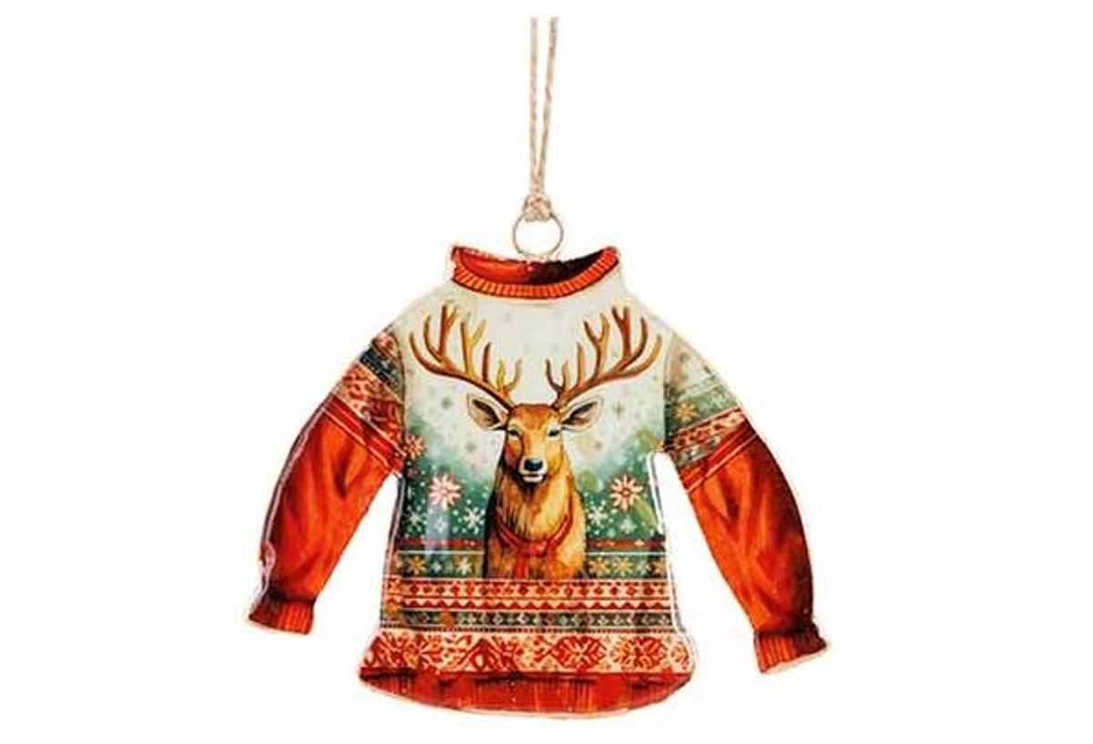 Hanger Vintage Sweater Deer Rood Groen 9 X1xh9cm Ijzer