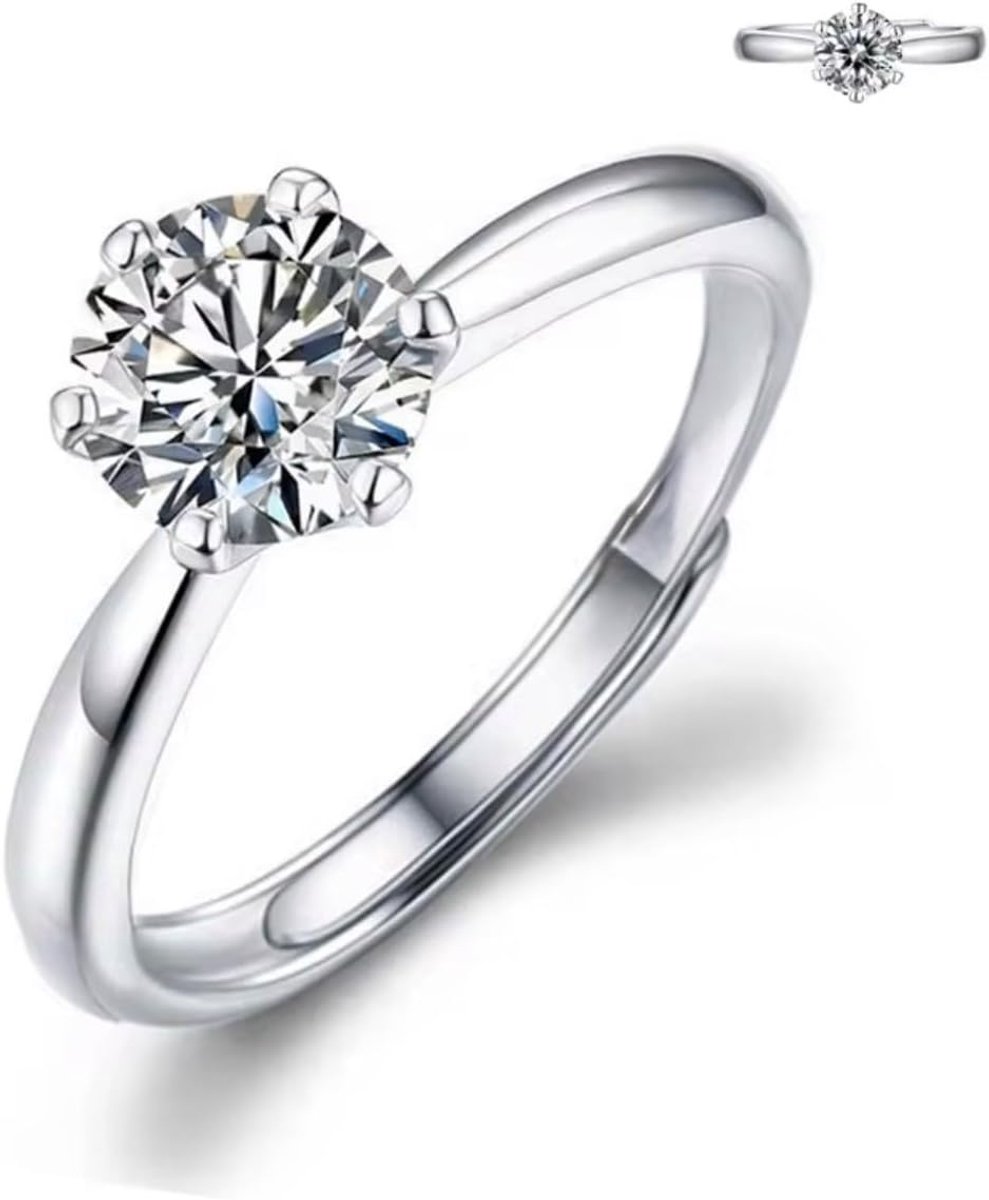 stalen solitaire ring met rond kristal, verstelbaar, klassieke stijl, voor verloving of bruiloft