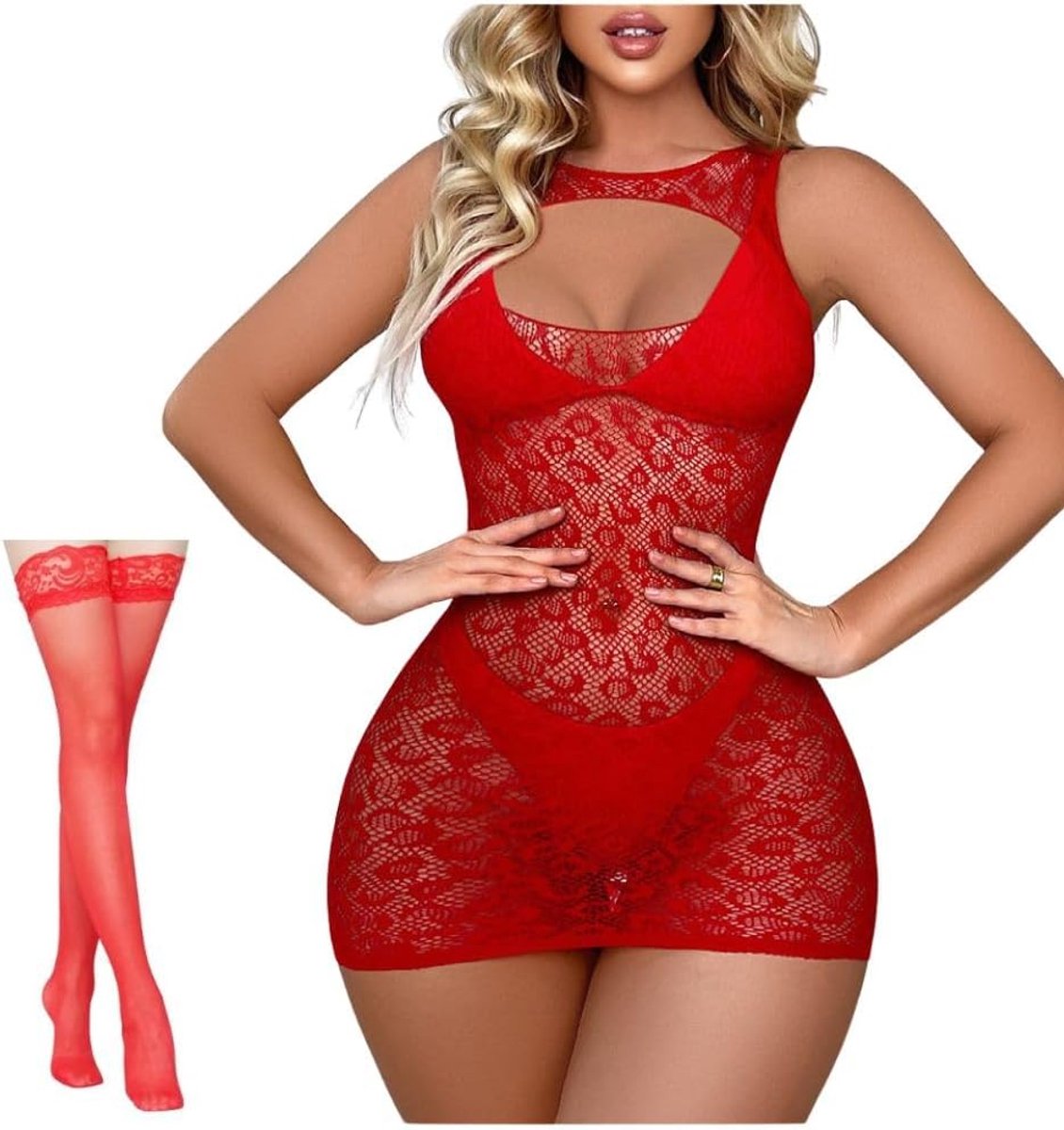 sexy, visnet, mini-jurk, transparant, kant, teddy, babydolls met dijen, hoge onderkant, nachthemd, mouwloos, babydoll