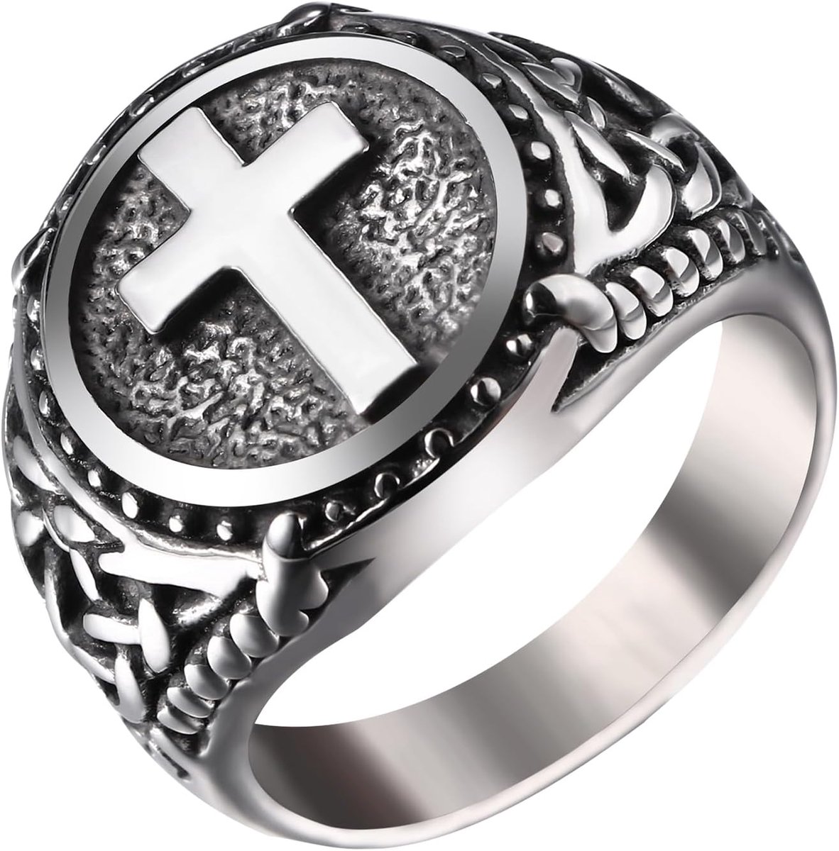 Keltische kruisring voor heren: zwarte zegelring, Keltische crucifix, stempelring, religieus, christelijk, binding, amulet roestvrij staal, vintage, punk, biker, vaderdag, mannen, cadeau