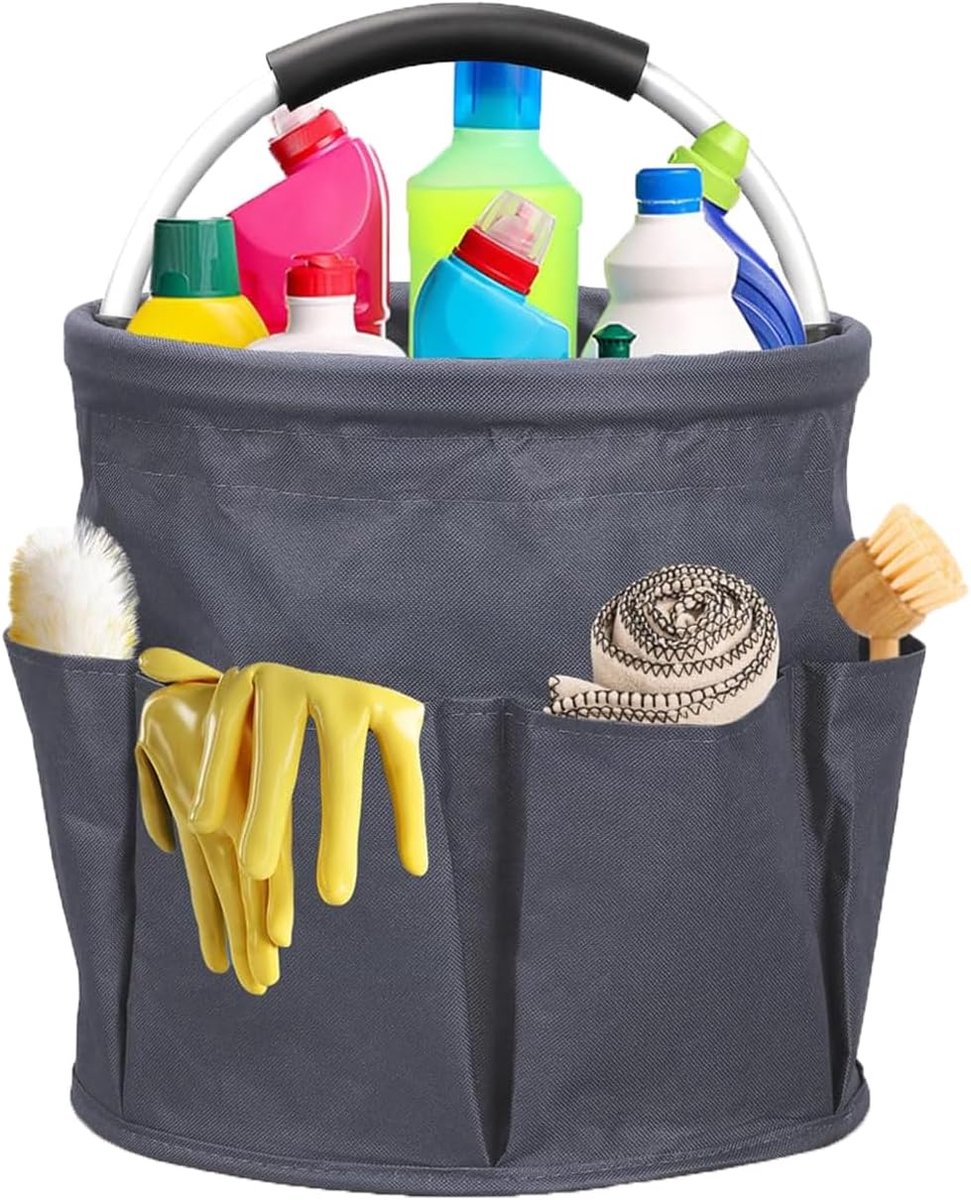 opvouwbare opbergtas voor tuingereedschap, reinigingszak met handvat en 6 vakken, gereedschapsmanden voor tuin, badkamer, camping (grijs)