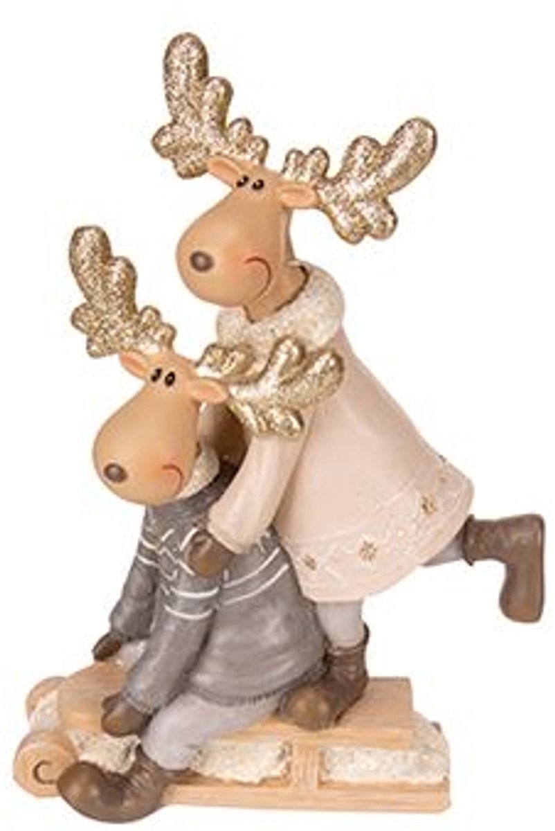 Eland Sleigh Couple Grijs 13,5x7,5xh18cm Resin