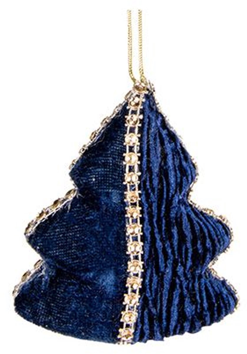 Hanger Velvet Gold Strass Xmas Tree Blau W 8x3xh8cm Kunststof