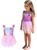 Joya Kids® Zeemeermin Badpak Meisjes met Rokje | Zeemeermin Badpak Jurkje | Kinder Zwemkleding | Zwempak Meisjes | Zeemeermin Zwemjurk | UV Badpak | Roze Pastel Regenboog | Maat 120