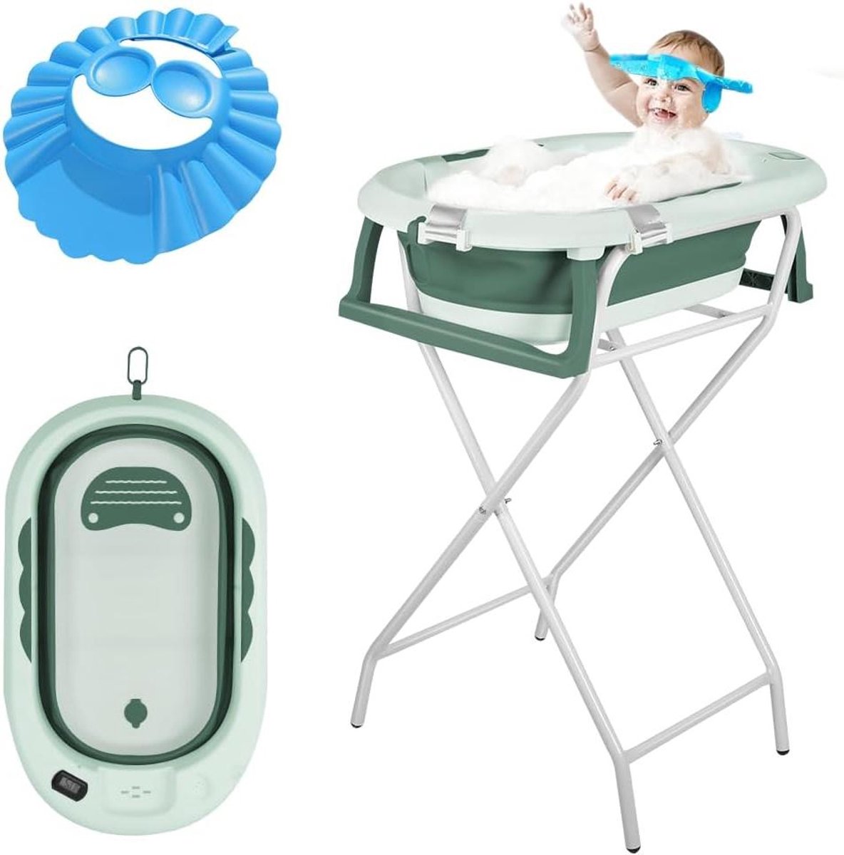 Opvouwbaar Babybad - Kinderbad Babybadje - Veilige Babytijd - Ingebouwde Thermometer - 82 x 42 x 22 cm - Groen
