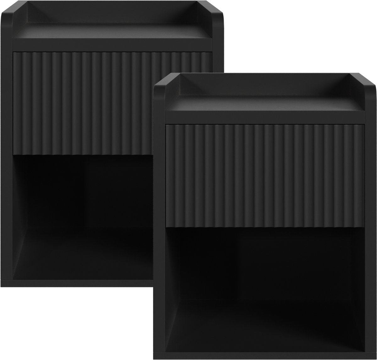 Nachtkast Nand set van 2 met lade open vak 55x45x39 cm zwart [en.casa]