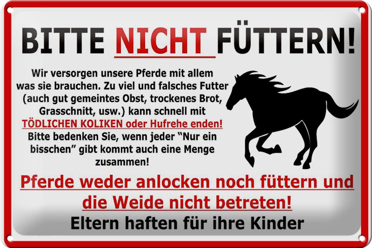 Blechschild Warnschild 30x20cm (Pferd) Bitte nicht füttern