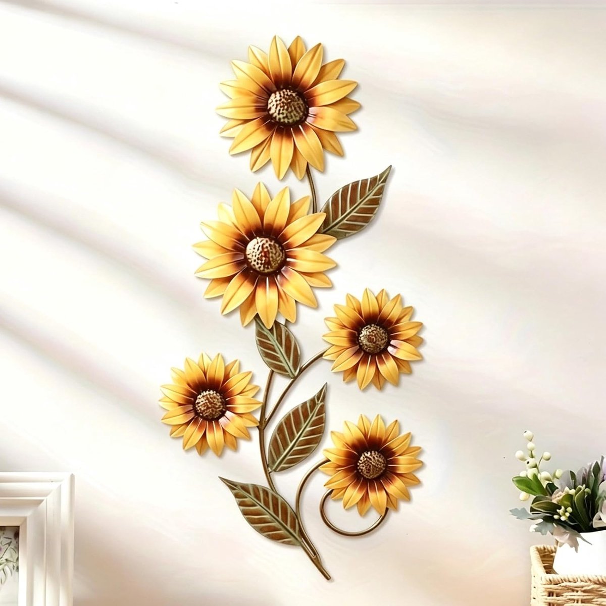 KZQ Metalen bloemendecoratie voor aan de muur – Metalen zonnebloem-muurkunst – Bloemendecoratie voor buiten in de tuin – Geschikt voor tuinafscheidingen, woonkamers, slaapkamers en terrassen