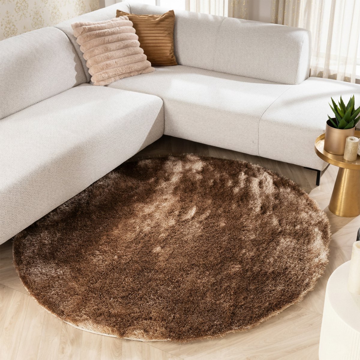 Studio Clarice Rond hoogpolig vloerkleed - Glorious Taupe - Ø 160cm