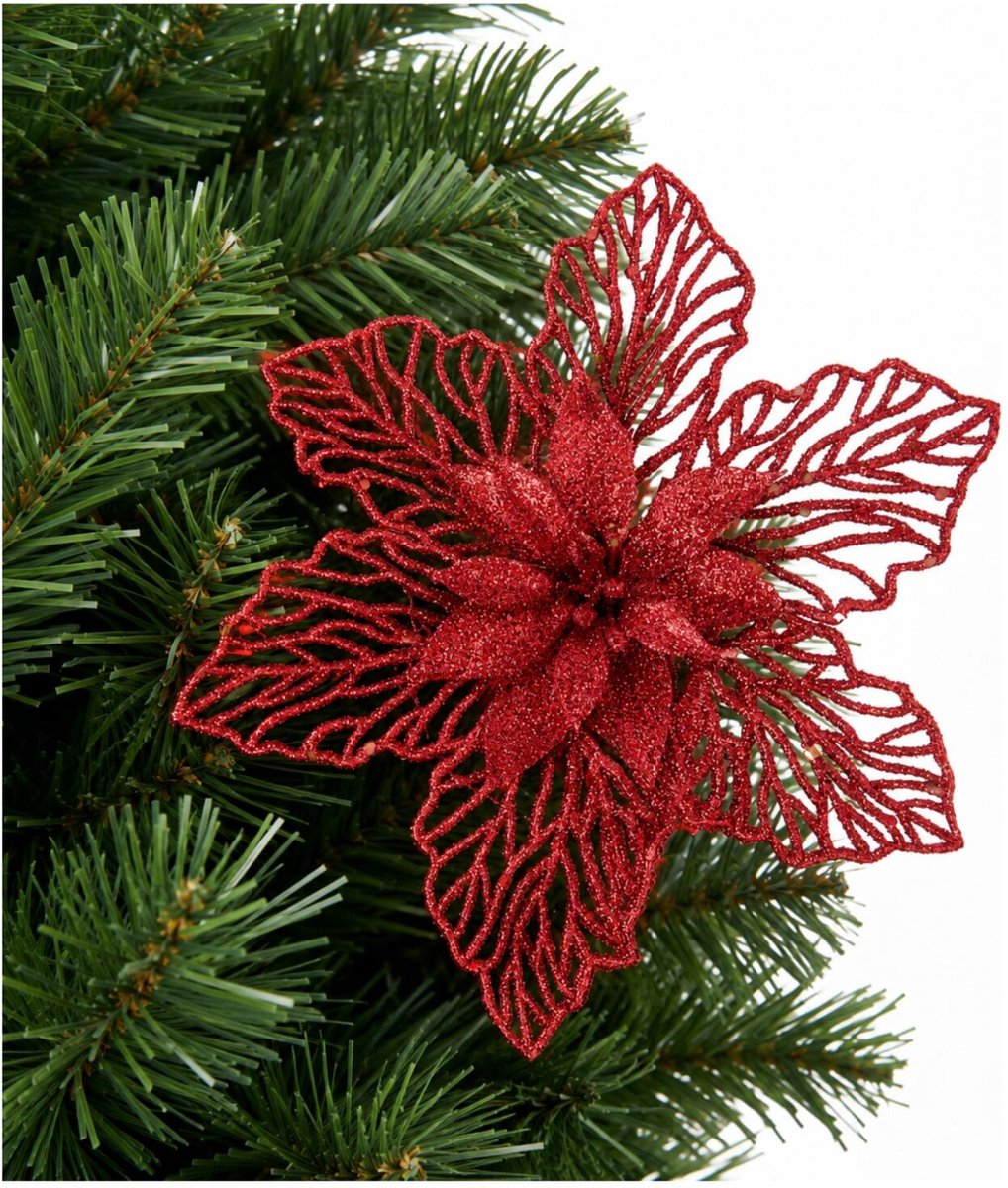 Cosy&Trendy Kerstboomversiering Kerstster - 17 cm - rood glitter - op clip - ornament
