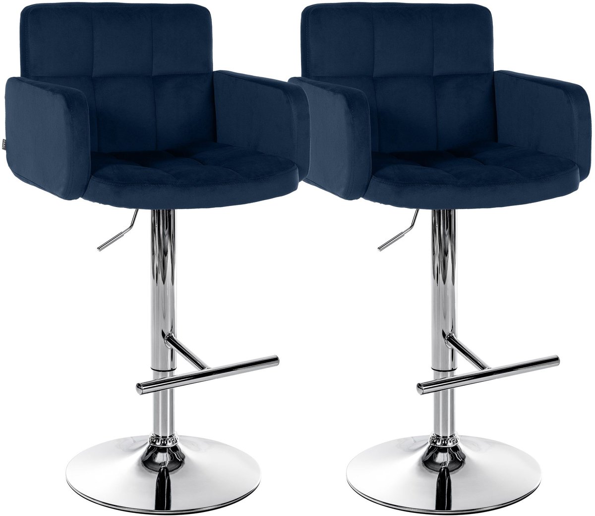 CLP Los Angeles Set barkrukken - Met armleuning - Met rugleuning - Verstelbaar - Velvet - Fluweel - chroom/blauw
