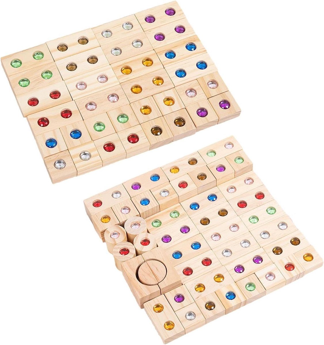 Houten Bouwstenen - Stapelblokken Set - Educatief Spelen - Stimuleert Ontwikkeling - 32 Stuks - Multicolor