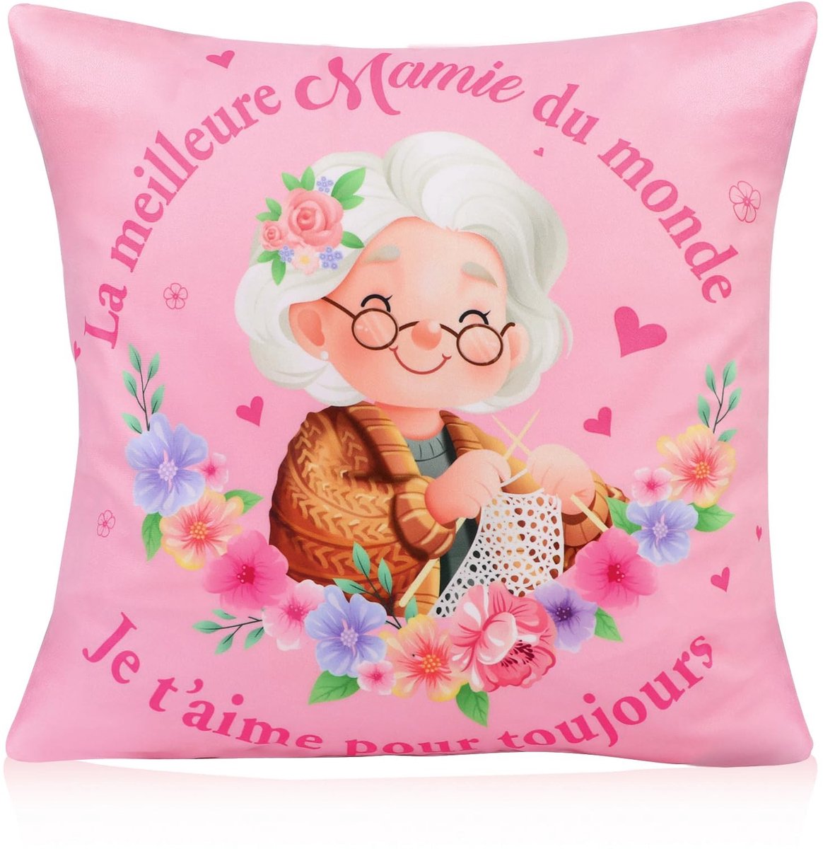 Dailygoods- Kussensloop 45x45 cm - Cadeau voor Oma - Katoenen Kussensloop - Zacht Materiaal - Sentimenteel Geschenk - Roze Kleur - Kussen