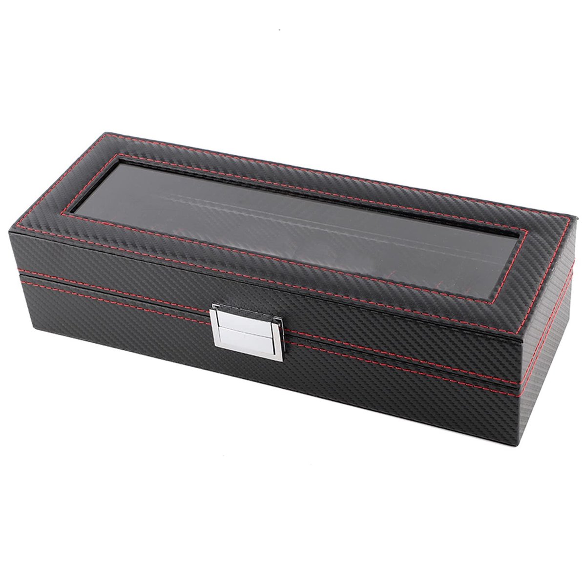 Dailygoods- Horlogedoos 6-slots - Koolstofvezel - Sieradendisplay - Opbergoplossing - PU Materiaal - Zwart - Modieus Design - Sieradenbox