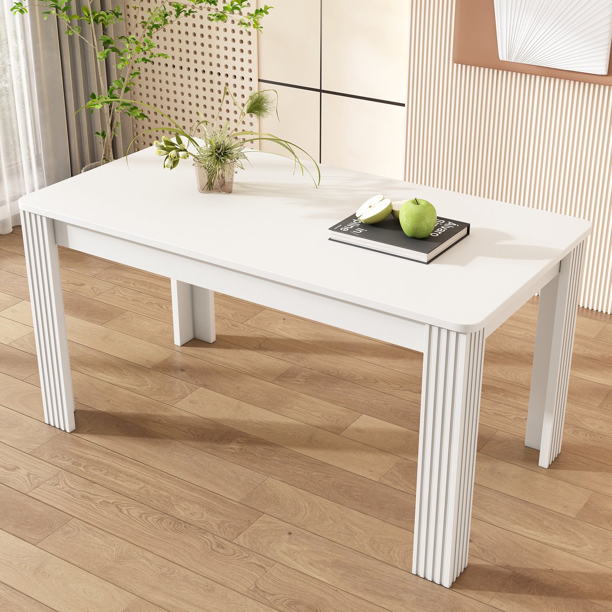 DESMIU Eettafel - Moderne Rechthoekige Tafel Met Vier Stevige Poten - Voor Eetkamer En Woonkamer - Spaanplaat - Wit - 130 Kg Draagkracht