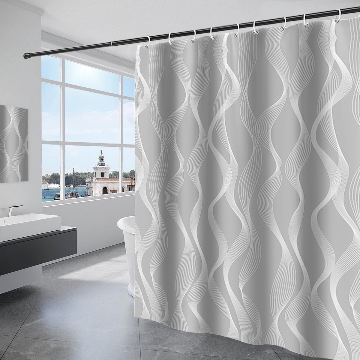 Dailygoods- Douchegordijn 180x200 cm - Wasbaar - Antischimmel - Met 12 Ringen - Waterdicht - Grijs - Badkamer Gordijn