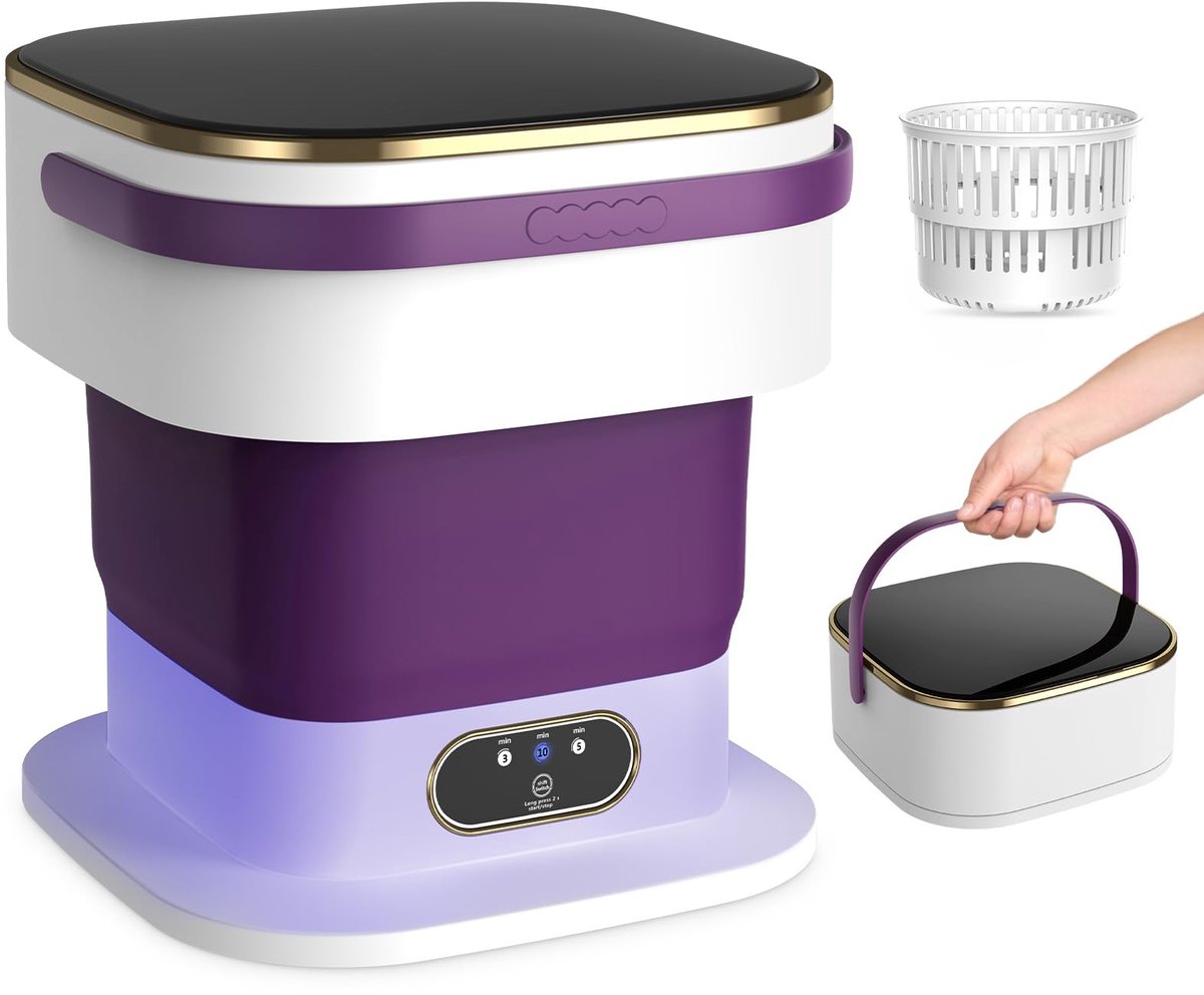 Dailygoods- Mini-wasmachine 15L met centrifuge - Draagbare Wasmachine - Opvouwbare Wasmachine - Voor Appartementen - Studentenhuizen - Campings