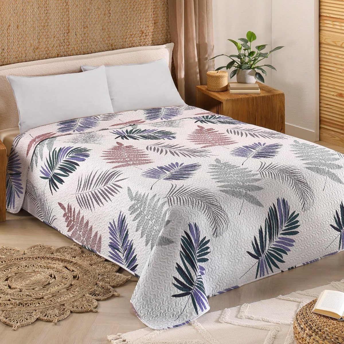 Dailygoods- Bedsprei Gewatteerd - Bedsprei 220 x 240 cm - Tropisch Bladpatroon - Tweepersoonsbed - Duurzaam - Elegante Afwerking - Dekbed