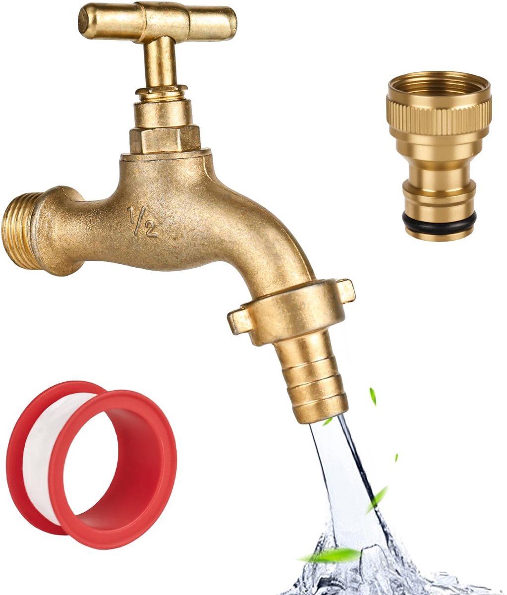 Dailygoods- Tuinwaterkraan Messing - 1/2 Inch - Roestbestendig - Vorstbestendig - Slangaansluiting - Afsluitkraan - Druppelvrij - Slangkraan