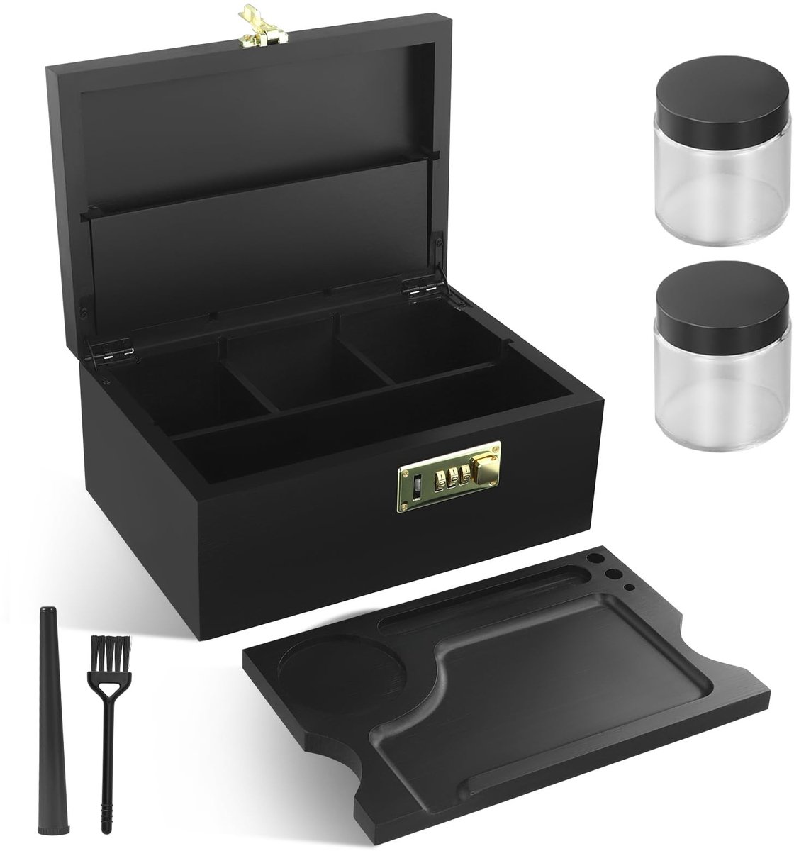 Dailygoods- Bamboedoos met cijferslot - Decoratieve Opbergdoos - Opbergdoos met afneembaar vak - Glazen Container - Geschenkset voor thuis/kantoor - 25 x 17 x 11 cm