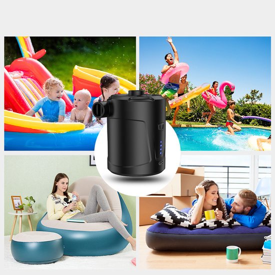 Buitenluchtpomp - Multifunctionele elektrische luchtpomp - Grote capaciteit - Draagbaar - LED-stroomindicator - 5200 mAh - 400 liter/minuut - Oplaadbare batterij - Uitgerust met 3 mondstukken - Snel oppompen voor boten/luchtmatrassen - Zwart — afbeelding 4