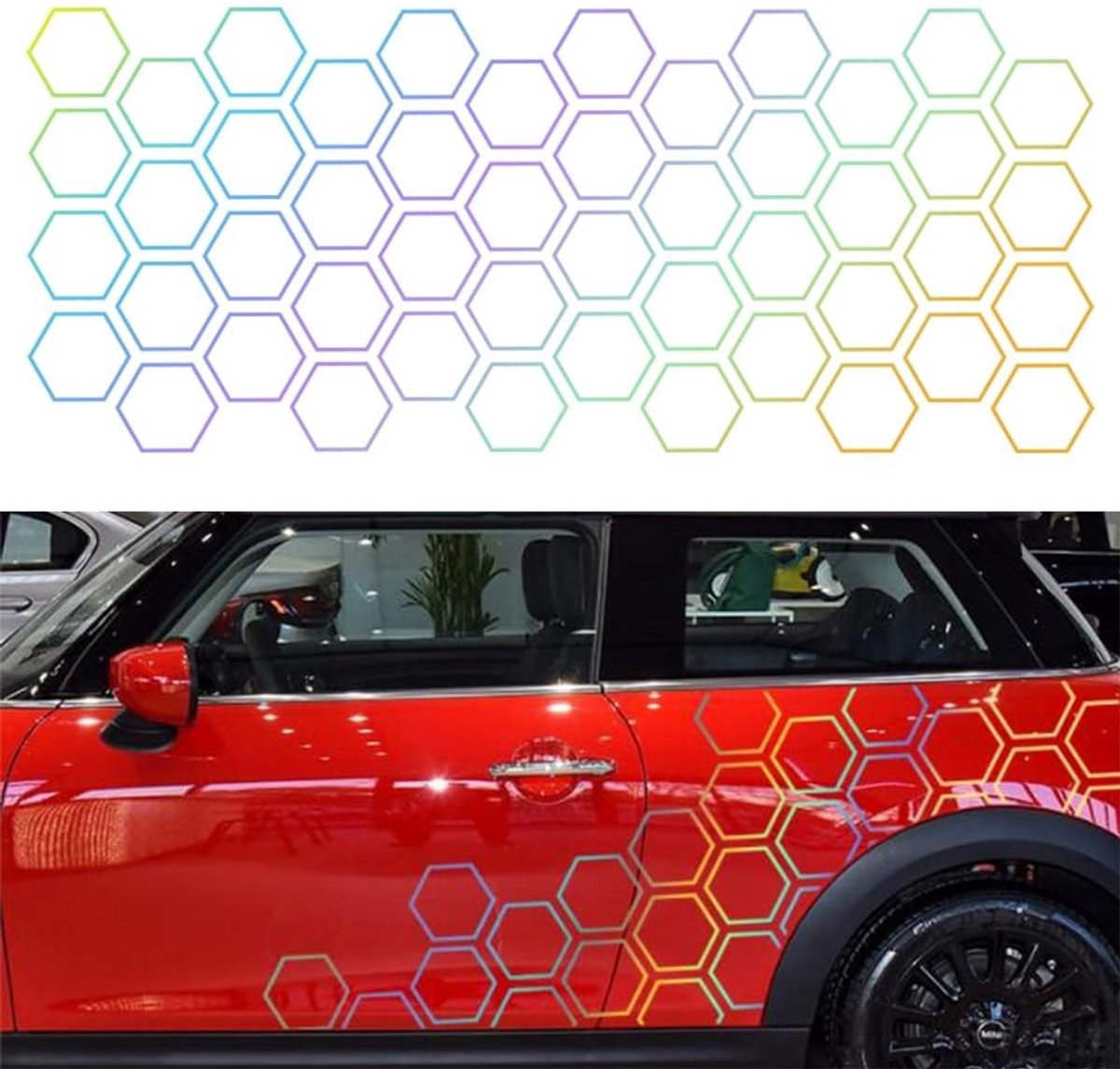 Dailygoods- Autosticker Honingraatpatroon - Set van 48 Stuks - Waterdichte Autosticker - Grappige Tuning Sticker - Decoratieve Motieven - Eenvoudig te Installeren - Autotuning