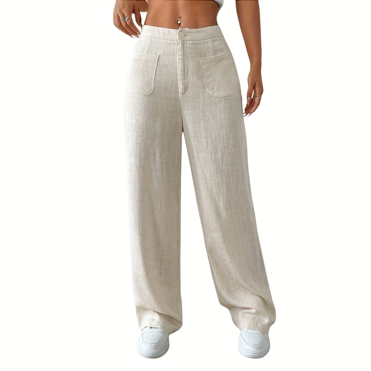 Currero Linnen Broek Dames - Zomerbroek - Volwassenen - Lange Broek - Pantalon - Strandbroek - Zomer - Ibiza Stijl - Abrikoos L