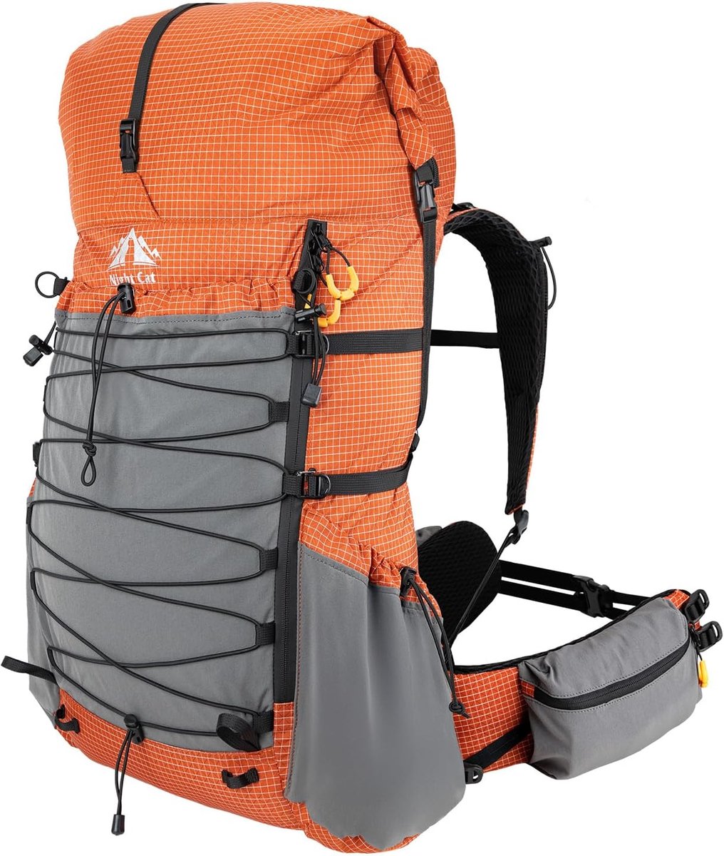 Night Cat Wandelrugzak Dames Heren: 70L Ultralichte Rugzak Groot Waterdicht voor Outdoor Trekken Wandelen Hiking 70L Oranje