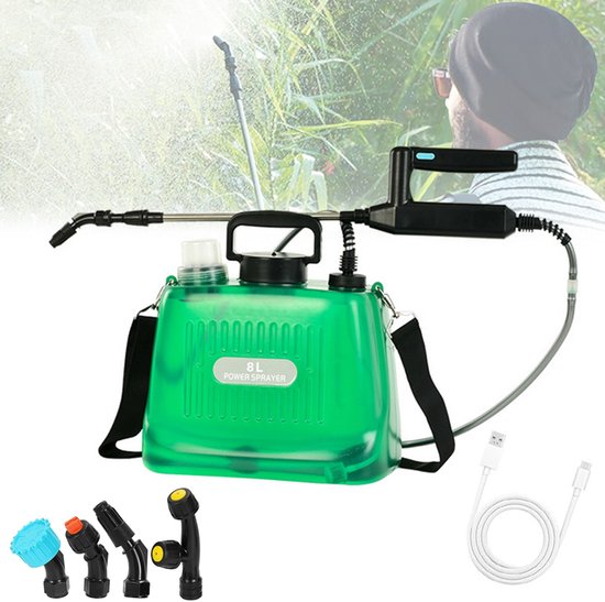 8 liter accu-druksproeier - Elektrische rugsproeier - Druksproeier - Tuinrugsproeier - Comfortabel om te dragen - Telescopische steel - Verstelbare sproeikop - Geschikt voor tuinonderhoud en desinfectie - 2000 mAh - Groen - 1 stuk — afbeelding 3