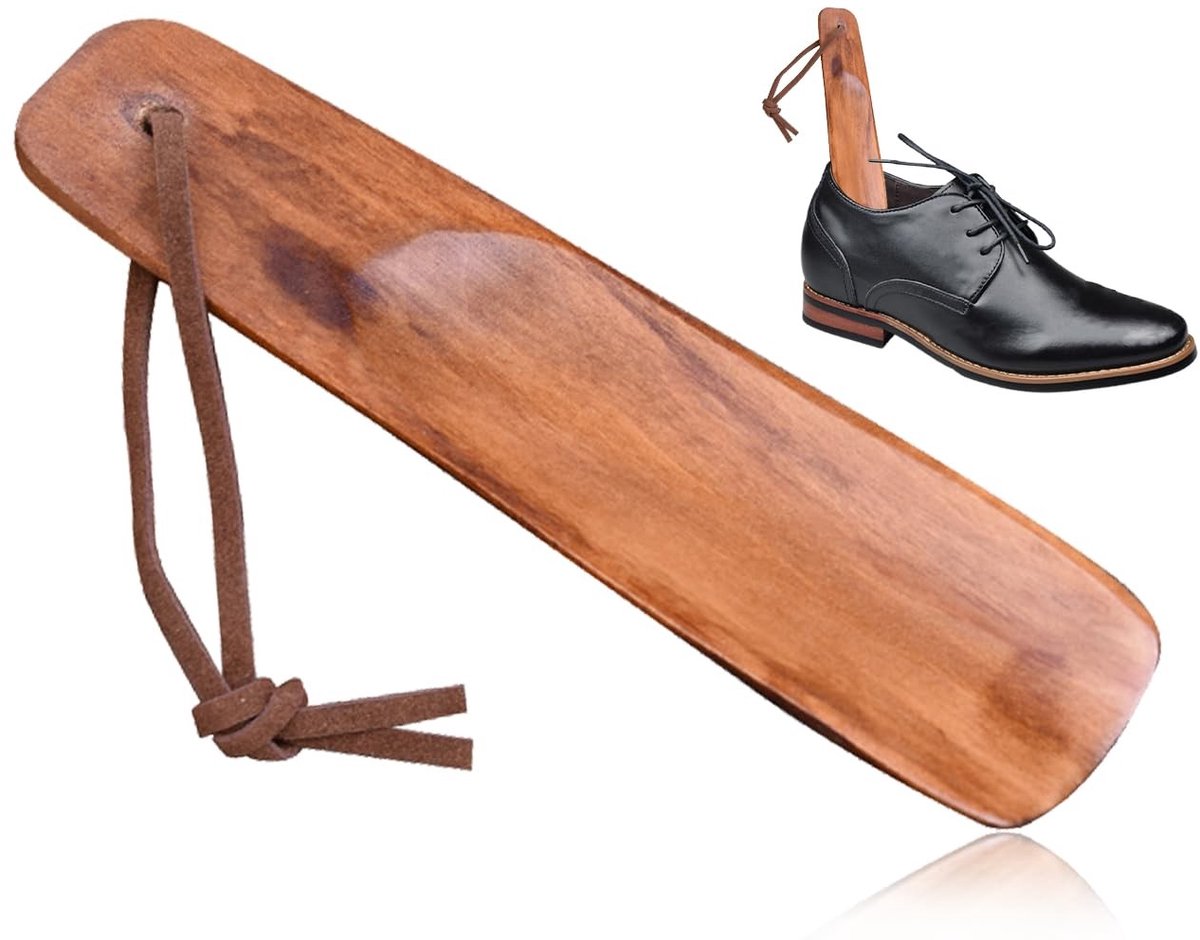 Dailygoods- Schoenlepel Houten - Lange Schoenlepel - Comfortabele Schoenhulp - Schoenlifter - Schoenhoorn met Touw - Geschikt voor Mannen/Vrouwen