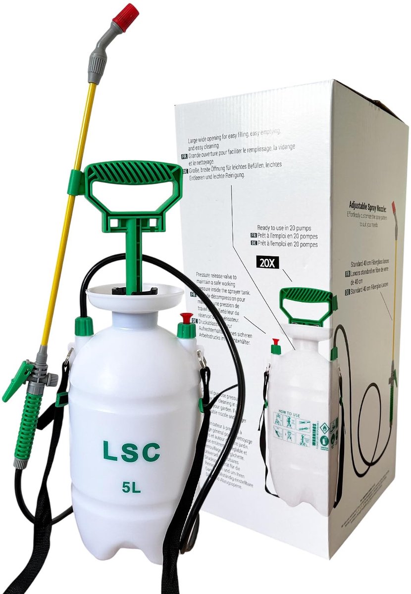 Dailygoods- Druksproeier 5 liter - Hogedrukpomp - Verstelbaar mondstuk - Ergonomische handgreep - Triggerlock - Comfortabele draagriem - Tuinsproeier