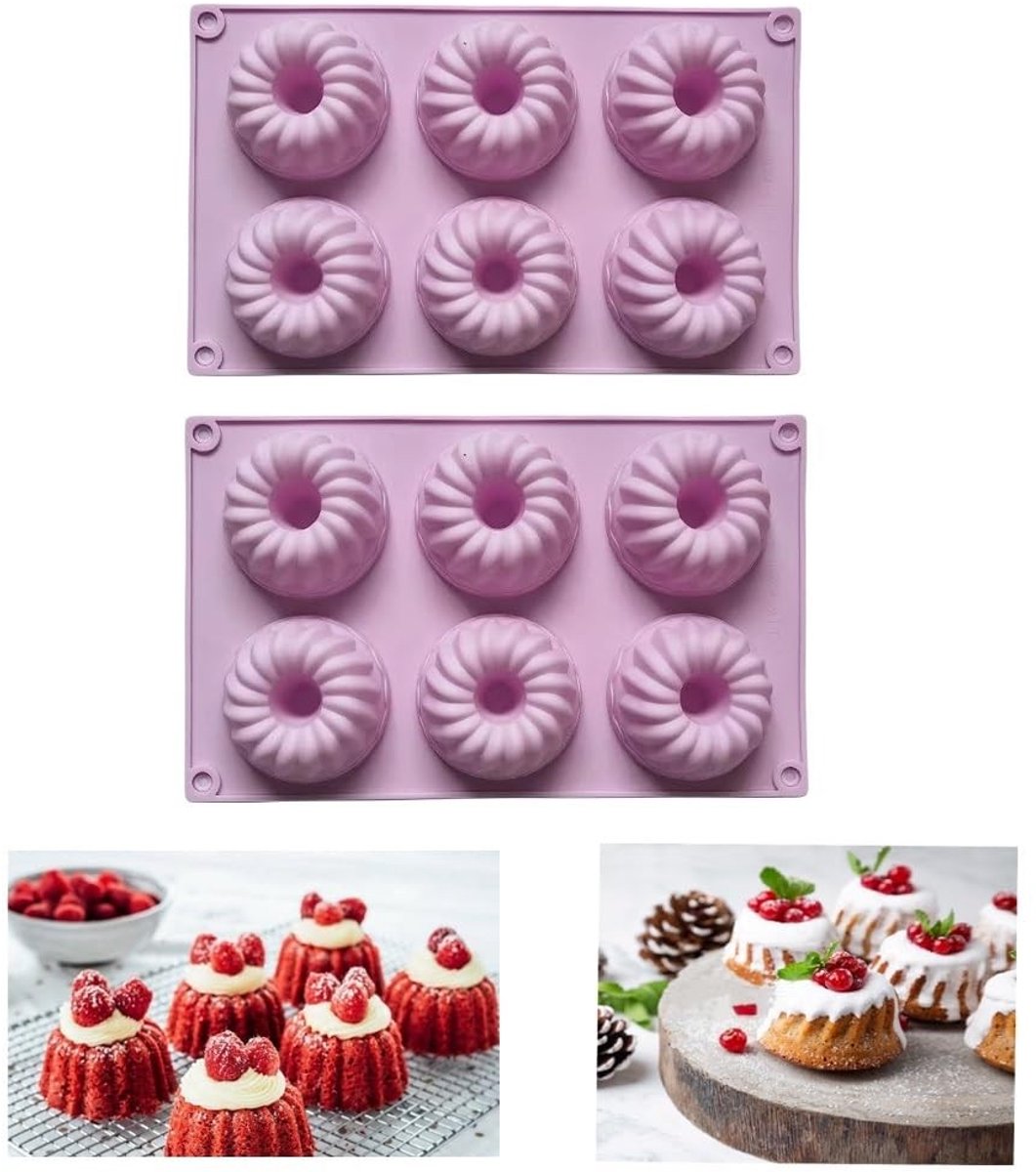 Dailygoods- Tulbandvorm 2 Stuks - Mini Bakvorm - Siliconen - Antiaanbaklaag - Vaatwasmachinebestendig - Temperatuurbestendig - Lichtpaars